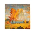 Silk scarf featuring classic autumn oil painting design, elegant square shawl for women. - Golden Leaves
