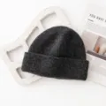 Dark grey winter knit beanie hat, cozy wool blend ribbed skull cap for men and women daily warm - One Size / Heather Grey