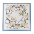 Silk square scarf for women, elegant white floral pattern with blue border, 53cm neckerchief. - Blue Lily Floral