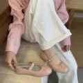 Zapatos planos Mary Jane rosas con lazo chic, estilo francés elegante para mujeres de diario. - 35 / Rosa