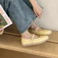 Zapatos planos Mary Jane amarillos para mujer con lindo lazo y hebilla, estilo casual diario. - 35 / Amarillo
