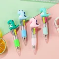 Detailed close-up view of cute cartoon dinosaur 4-in-1 multi-color ballpoint pens with vivid inks. - Chubby Dragon / 0.5mm Bullet Tip
