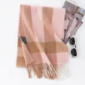 Donna inverno classica sciarpa a quadri cashmere sensazione calda frangia rosa marrone - Quadri Cammello Rosa (FHY24-7022-1)