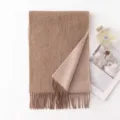 Bufanda de lana de doble cara lisa con flecos, accesorio de moda de invierno suave y cálido. - 30x180cm / Doble Cara Moca - Blanco Roto