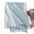 Sciarpa in lana bicolore blu e grigio con morbide frange per look invernali eleganti. - FHY24-7045-10 doppio lato blu chiaro