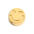 Gold stainless steel winking smiley face round bead DIY jewelry charm accessory piece - Perforated Mischievous / Steel
