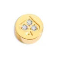 Gold stainless steel spade charm bead with 3 sparkling cubic zirconia stones for DIY jewelry - Rhinestone Spades