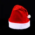 Plush Santa hat for Christmas, red velvet holiday hat with white trim and pom-pom for kids adults. - Velvet