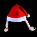 Christmas hat with braided pigtails plush red white holiday party costume headwear for kids adults - Braid