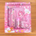 Caja de regalo de papetería de conejo de dibujos animados rosa lindo para niños suministros - Juego de 9 Piezas / Rosa