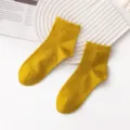 Solid color yellow wool casual socks, breathable mid-tube couple socks for daily wear. - Yellow