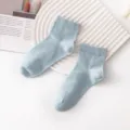 Light blue wool casual socks, breathable mid-short tube solid color socks for daily wear. - Light Blue