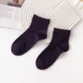 Autumn winter breathable wool casual socks for men and women solid color mid tube socks - Purple