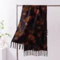 Luxurious Xiangyunsha silk long scarf with tassels and traditional Chinese pan-kou buttons. - -6 Xiangyun Silk - Double-Layer Ink Lotus Fragrance