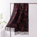 Luxurious dark floral silk scarf with elegant hanging tassels for women, perfect gift. - -7 Xiangyun Silk - Double-Layer Bauhinia Rose