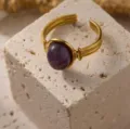 Roestvrij staal 18K vergulde open ring met ovale paarse edelsteen elegant sieraad - Omtrek 54MM-US7 / Paars Goud