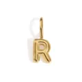 Ciondolo con lettera R a palloncino dorato, charm alfabeto 3D lucido per collana fai da te. - Lettera R