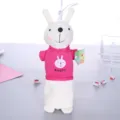 Cute rabbit plush pencil case with pink sweater, soft stationery bag for school kids. - Rose Red