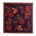 Luxurious dark purple silk square scarf featuring elegant pomegranate and botanical prints. - Blooming Pomegranate / 105*105cm