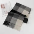 Classica sciarpa in lana a quadri per donna in inverno, caldo scaldacollo con frange. - FHY24-7019-2 Quadri grigio nero e bianco / 180*30CM