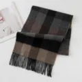 Sciarpa in lana a quadri classica con frange, scaldacollo invernale caldo e morbida variante. - FHY24-7019-3 Quadri grigio nero e cammello / 180*30CM