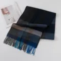 Classic autumn winter plaid wool scarf with fringe cozy warm neckerchief for women variant - FHY24-7019-5 Blue Camel and Black Plaid / 180*30CM