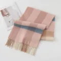 Sciarpa in lana a quadri rosa con frange, morbido scaldacollo invernale caldo per donna. - FHY24-7019-6 Quadri rosa e blu / 180*30CM