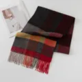 Autumn winter plaid wool scarf with tassel, cozy warm tartan neckerchief multi-color. - FHY24-7019-4 Red Yellow and Black Plaid / 180*30CM