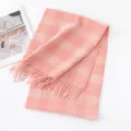 Pink plaid wool scarf for women, cozy winter tassel scarf, warm fashion neck wrap. - FHY24-7057-1 Pink Striped Plaid / 180*30CM
