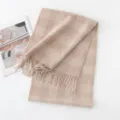 Women's Autumn Winter Plaid Wool Scarf Cozy Tassel Warm Scarf Fashionable Neck Warmer - FHY24-7057-3 Light Camel Striped Plaid / 180*30CM