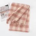 Women Pink Plaid Winter Scarf Fringe Cashmere Feel Soft Warm Neckerchief Variant Style - FHY24-7057-4 Red and Beige Striped Plaid / 180*30CM
