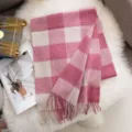 Pink white plaid wool scarf for women winter warm fringe neckerchief cozy stylish accessory - FHY24-7056-1 Lotus Pink Plaid / 180*30CM