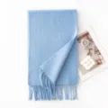 Sciarpa in Lana Azzurra Monocolore Maglia Invernale Calda Sciarpa con Frange per Donna - Blu Acqua Chiaro