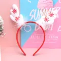 Christmas reindeer antler headband with red snowflakes and white plush for holiday party. - Feather Small Antlers