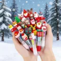Cute Christmas multi-color ballpoint pen with various cartoon toppers, student gift. - Christmas 4 Colors