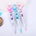 Cartoon unicorn flamingo glowing ballpoint pen cute student stationery tool detail view - Flamingo