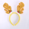 Close up view of the yellow sequin Christmas reindeer antler headband with berry decor details. - Sequined Yellow Large Antlers