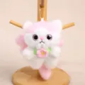 Cute plush cat keychain pendant, soft fluffy angel kitten doll toy for bag and keys. - Flower Angel Cat Pendant Pink