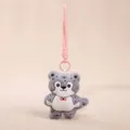 Grey plush animal keychain with pink strap, cute embroidered tiger bag charm pendant. - Tiger Charm / Gray