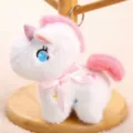Cute white unicorn plush keychain, soft stuffed pony bag charm with pink bow and mane. - White