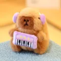 Cute capybara plush toy with purple keyboard and earmuffs, soft stuffed animal pendant doll. - Holding Keyboard - Faux Mink Long Hair