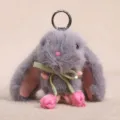 Portachiavi con coniglietto in peluche grigio e grazioso nastro di tulipano, peluche morbido. - Coniglietto tulipano - Grigio