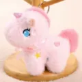 Pink unicorn plush keychain cute cartoon pony bag charm fluffy stuffed animal toy - Pink