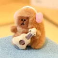 Cute capybara plush toy pendant, cartoon stuffed animal holding instrument doll decor. - Plush Toy Holding Guitar - Long Mink Fur