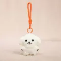 Cute white puppy plush pendant with orange strap for bag charm or cute keychain accessory. - Dog Pendant / White