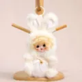 Peluche coniglio pigiama bambola ciondolo simpatico giocattolo soffice portachiavi borsa regalo - Bambola in vinile in pigiama da coniglio - Giallo