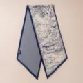 Vista dettagliata sciarpa seta lana, sciarpa nastro stampa paesaggio vintage, foulard elegante. - Doppia Faccia Architettura Antica Blu