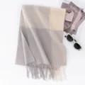 Cozy winter color-block wool scarf with soft fringes. Premium warm chunky scarf for unisex wear. - Light Gray White Plaid