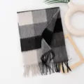 Classic black and grey plaid wool scarf for women winter warm cozy fringe tassel neckerchief - Gray Black White Plaid