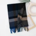 Autumn winter classic plaid wool scarf with fringe cozy warm neckerchief blue black beige - Blue Camel Black Plaid